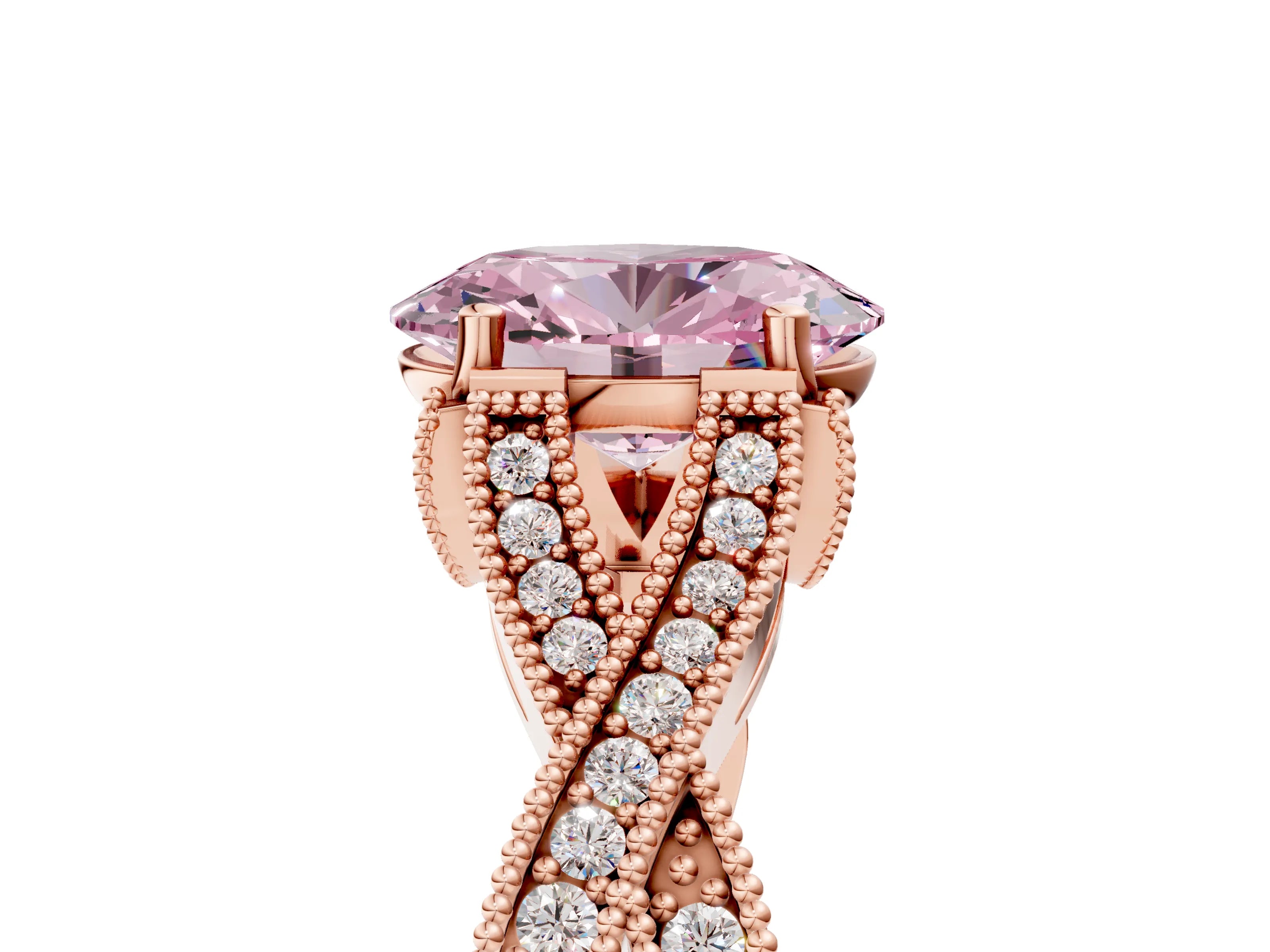 Rose gold Fancy Pink Oval Cut Cut Diamond Twisted Band with Milgrain Pave Setting and Four-Prong Setting_5