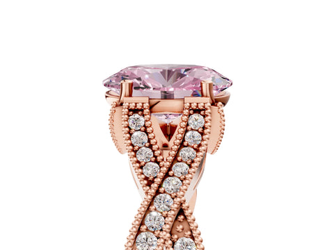 Rose gold Fancy Pink Oval Cut Cut Diamond Twisted Band with Milgrain Pave Setting and Four-Prong Setting_5