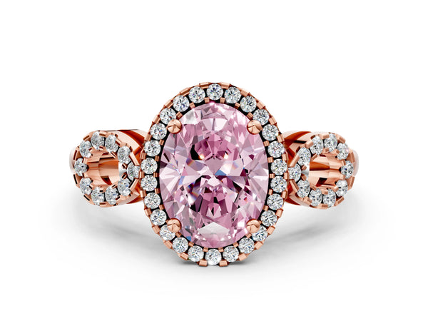 Rose Gold Oval Pave Infinity Halo Engagement Ring Setting for Fancy Pink Center