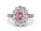 Rose gold Fancy Pink Oval Cut Cut Halo Diamond Pavé Engagement Ring with Milgrain Detailing