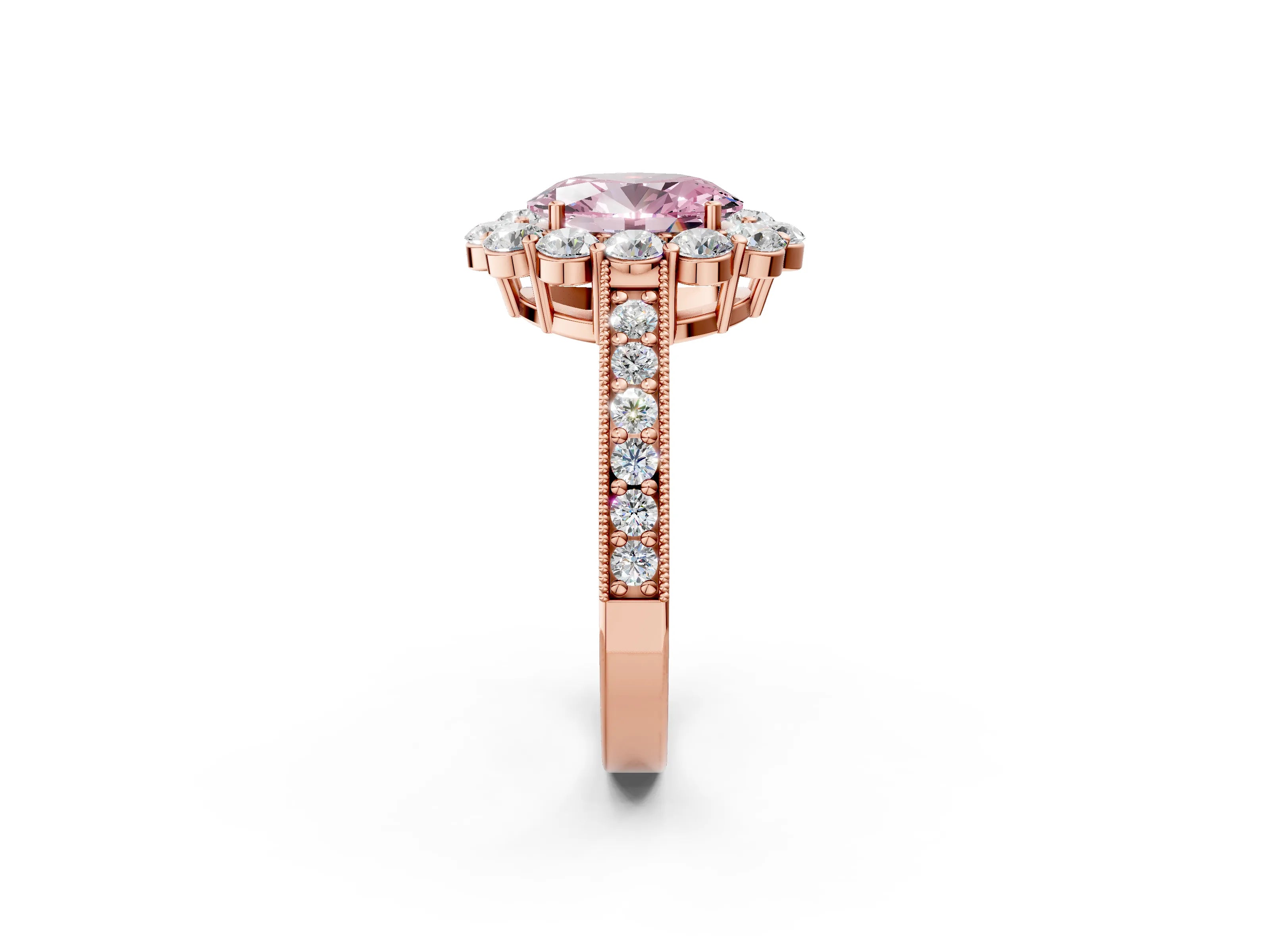 Rose gold Fancy Pink Oval Cut Cut Halo Diamond Pavé Engagement Ring with Milgrain Detailing_2