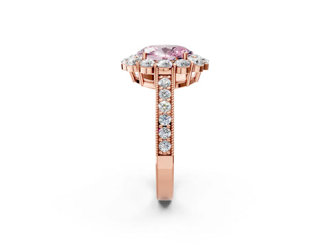 Rose gold Fancy Pink Oval Cut Cut Halo Diamond Pavé Engagement Ring with Milgrain Detailing_2