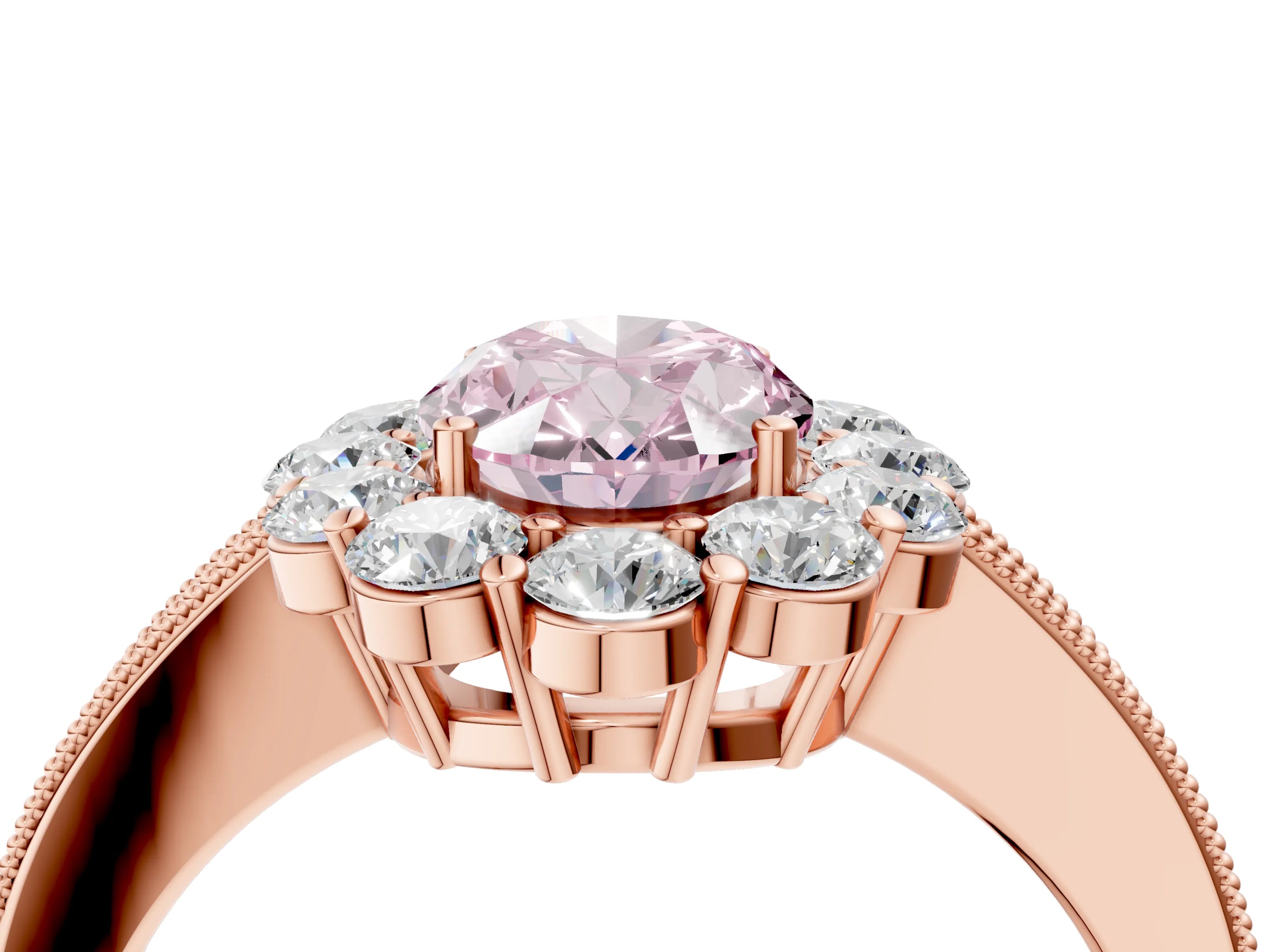 Rose gold Fancy Pink Oval Cut Cut Halo Diamond Pavé Engagement Ring with Milgrain Detailing_4