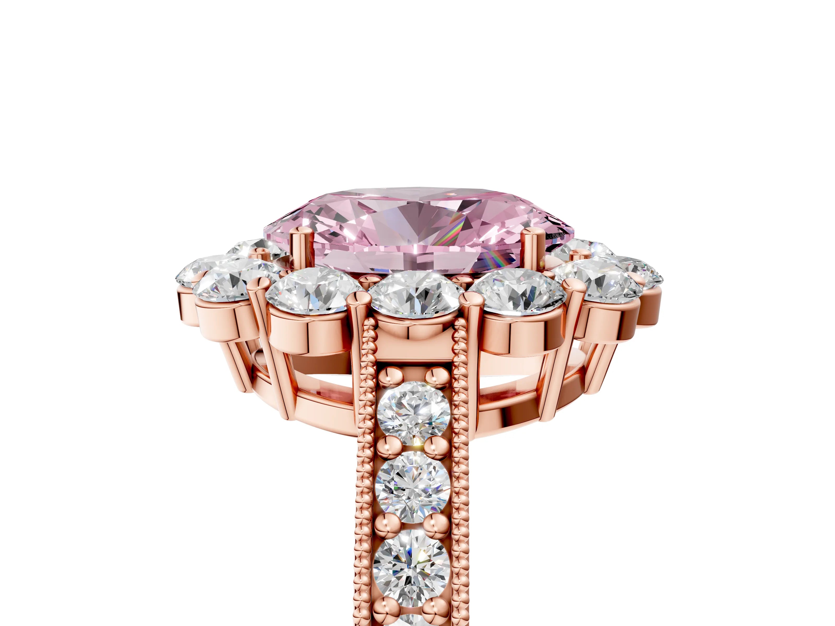 Rose gold Fancy Pink Oval Cut Cut Halo Diamond Pavé Engagement Ring with Milgrain Detailing_5