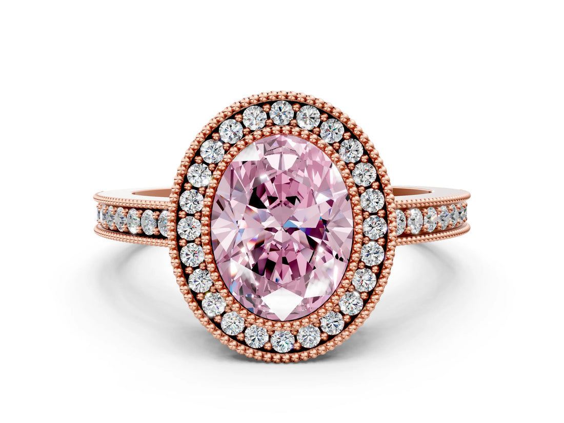 Rose gold Fancy Pink Oval Cut Cut Halo Pavé Diamond Ring