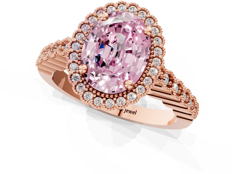 Rose gold Fancy Pink Oval Cut Cut Halo Pavé Solitaire Ring with Milgrain Band_1