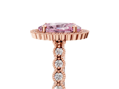 Rose gold Fancy Pink Oval Cut Cut Halo Pavé Solitaire Ring with Milgrain Band_5