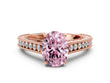 Rose gold Fancy Pink Oval Cut Cut Pave Band Milgrain Solitaire Ring