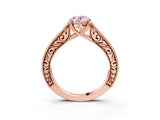 Rose gold Fancy Pink Oval Cut Cut Pave Band Milgrain Solitaire Ring_3