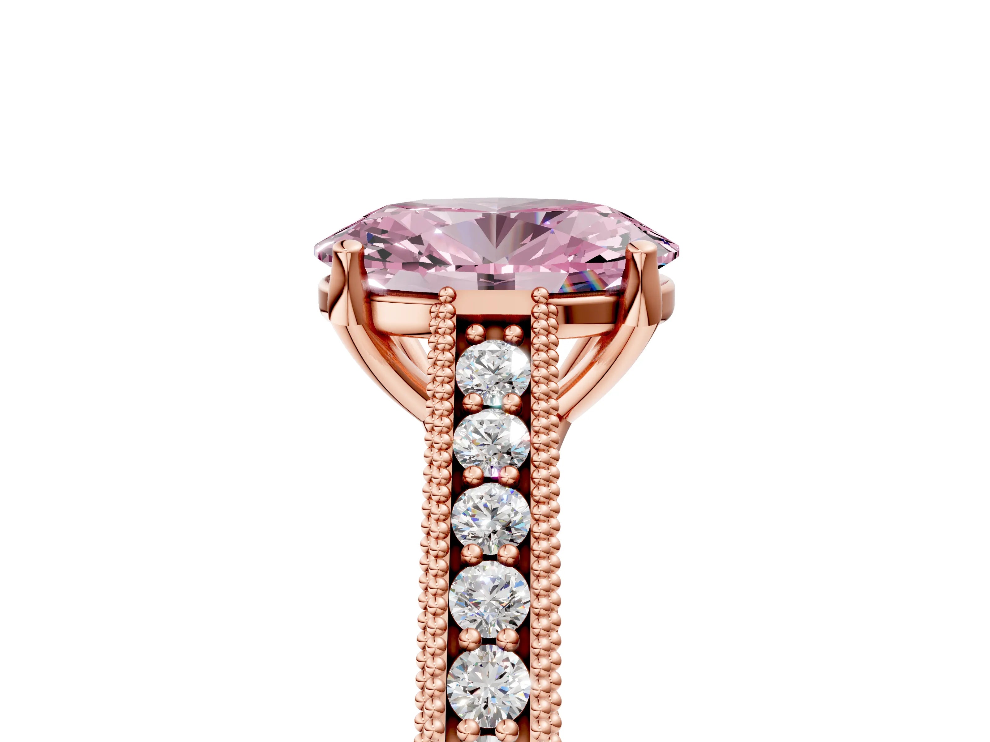 Rose gold Fancy Pink Oval Cut Cut Pave Band Milgrain Solitaire Ring_5