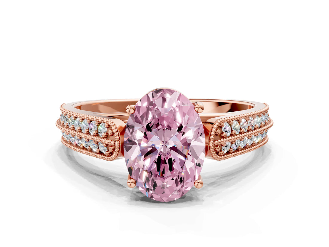 Rose gold Fancy Pink Oval Cut Cut Pave Split Shank Engagement Ring with Four-Prong Setting
