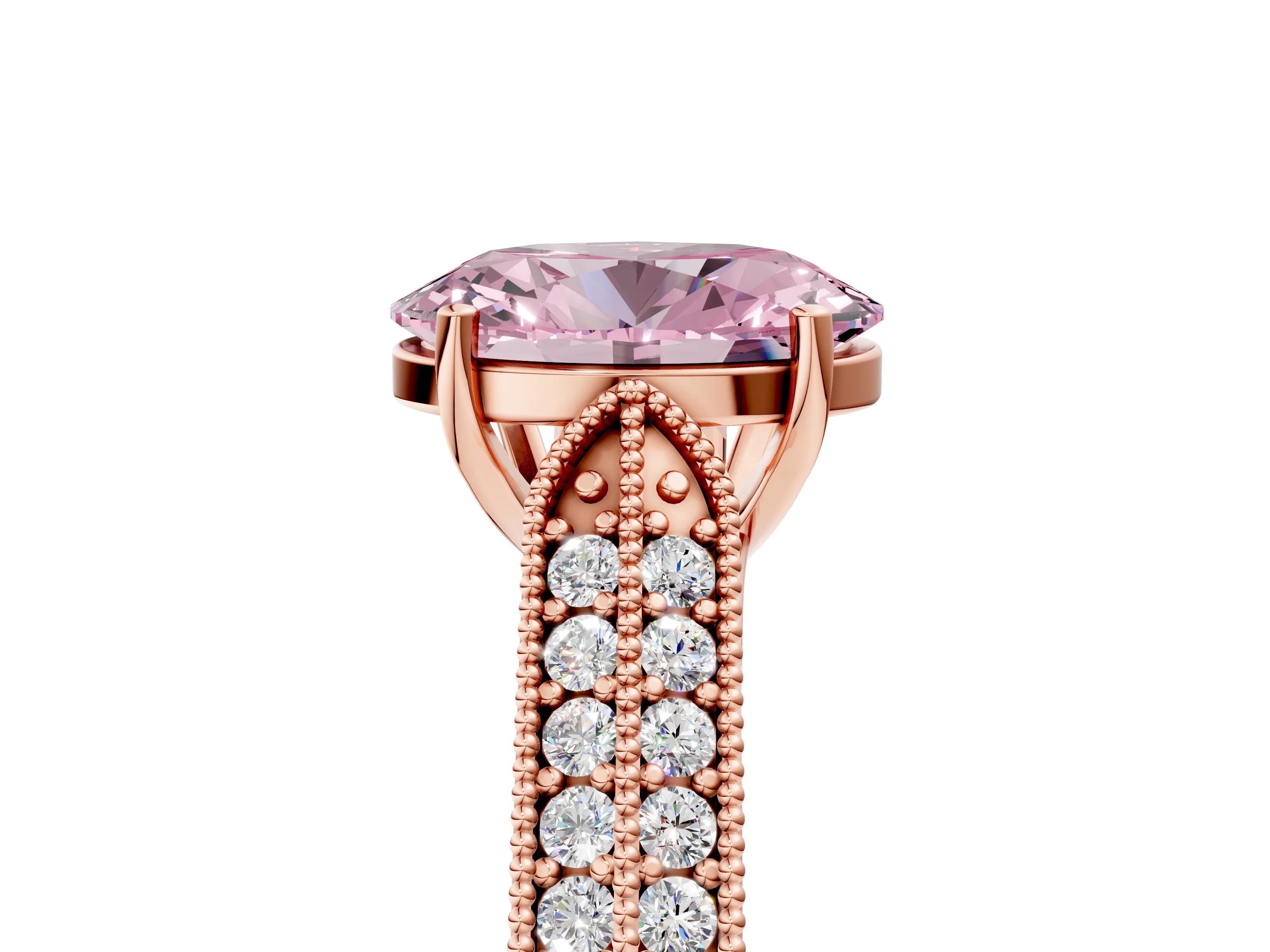 Rose gold Fancy Pink Oval Cut Cut Pave Split Shank Engagement Ring with Four-Prong Setting_5