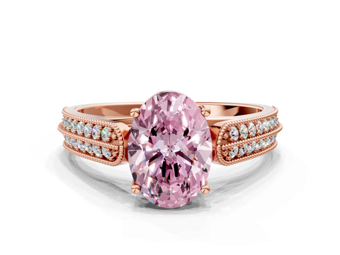 Rose gold Fancy Pink Oval Cut Cut Pave Split Shank Engagement Ring with Four-Prong Setting