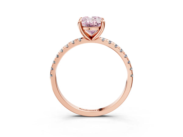 Rose gold Fancy Pink Oval Cut Diamond Brilliant Solitaire Ring with Pavé Band and Four-Prong Setting