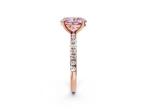 Rose gold Fancy Pink Oval Cut Diamond Brilliant Solitaire Ring with Pavé Band and Four-Prong Setting_2