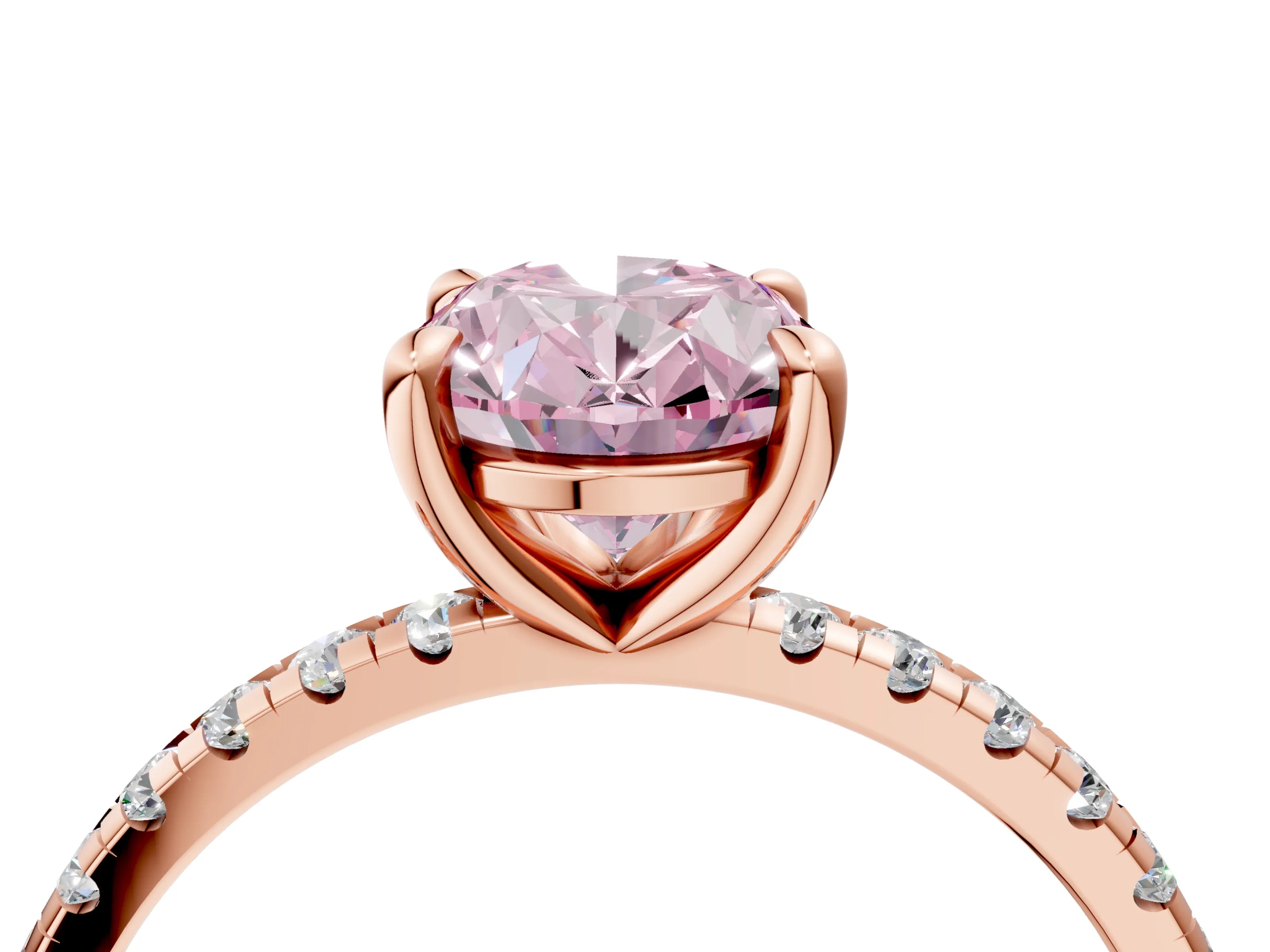 Rose gold Fancy Pink Oval Cut Diamond Brilliant Solitaire Ring with Pavé Band and Four-Prong Setting_4