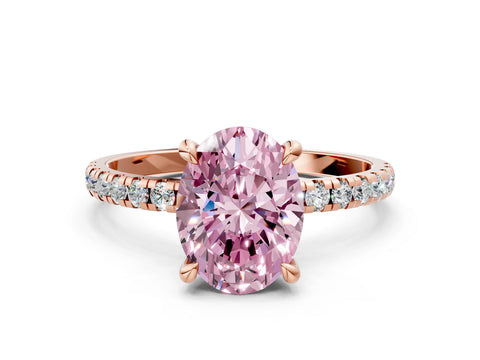 Rose gold Fancy Pink Oval Cut Diamond Brilliant Solitaire Ring with Pavé Band and Four-Prong Setting