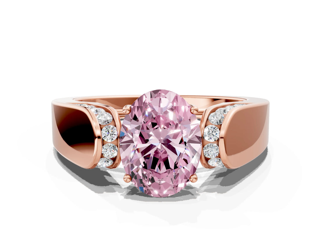 Rose gold Fancy Pink Oval Cut Diamond Channel Set Solitaire Ring with Four-Prong Setting_12