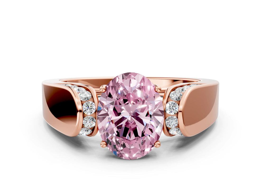 Rose gold Fancy Pink Oval Cut Diamond Channel Set Solitaire Ring with Four-Prong Setting_48
