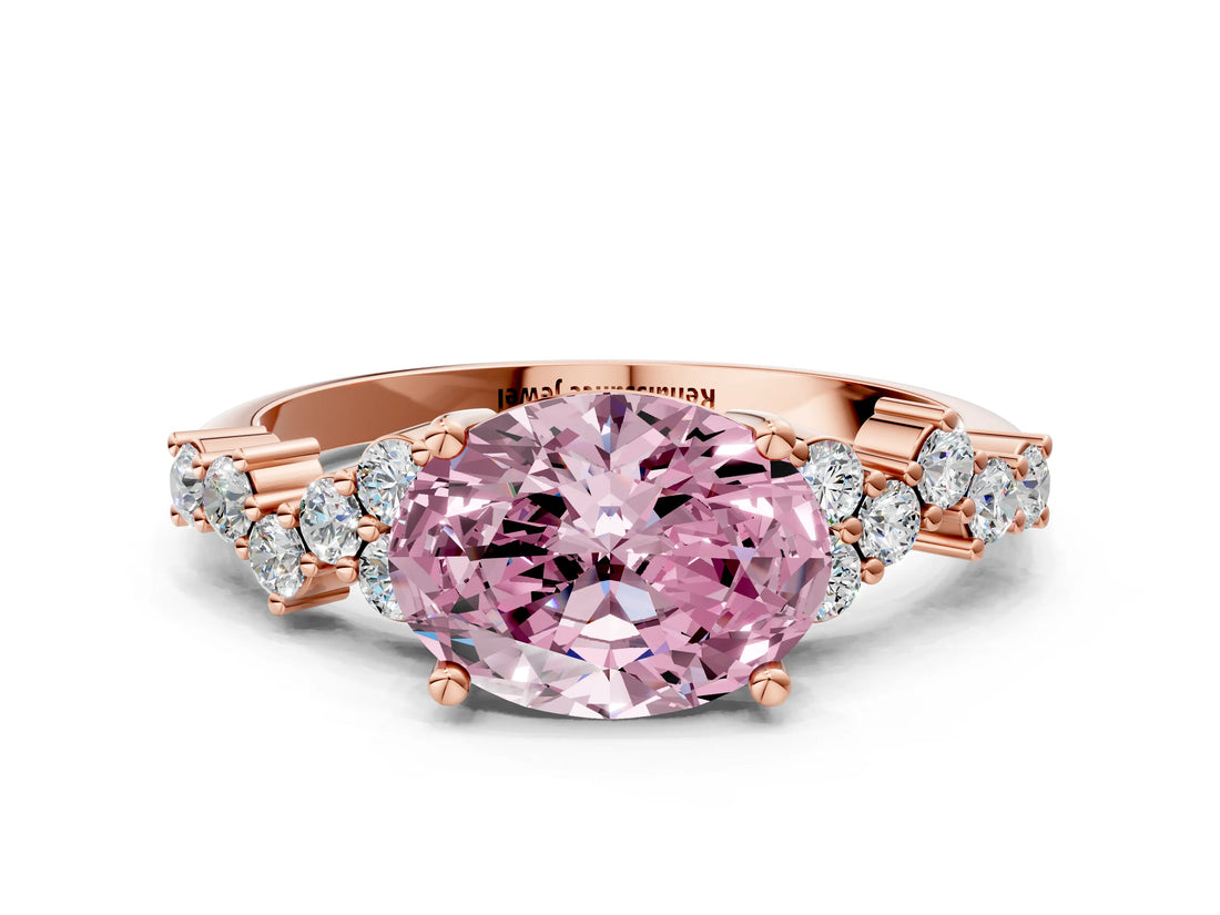 Rose gold Fancy Pink Oval Cut Diamond Cluster Pavé Band with Four-Prong Setting_3