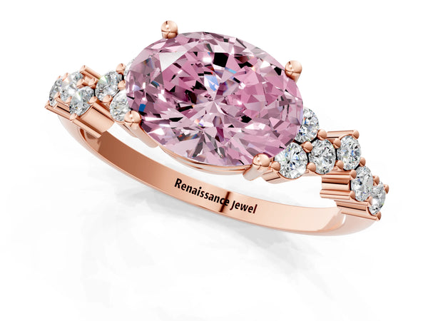 Rose gold Fancy Pink Oval Cut Diamond Cluster Pavé Band with Four-Prong Setting