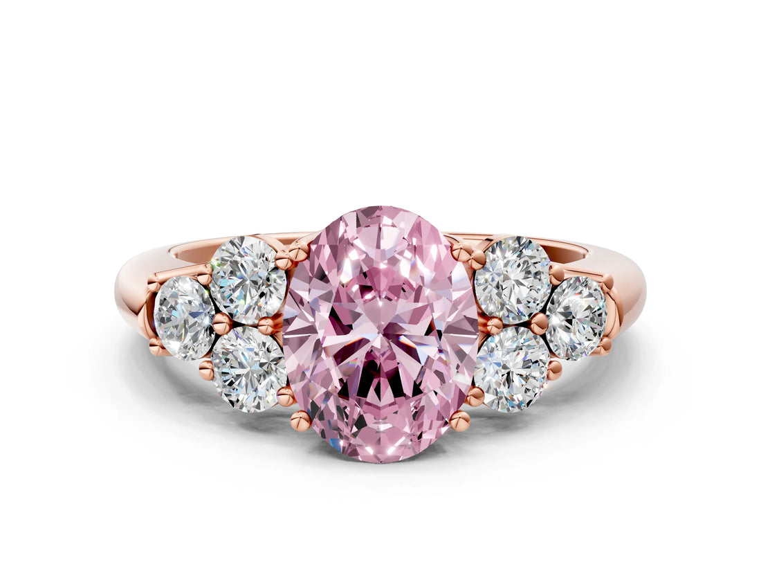 Rose gold Fancy Pink Oval  Cut Diamond Cluster Ring with Round Accent Stones and Prong Setting on a Classic Band_49