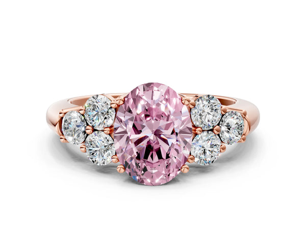 Rose gold Fancy Pink Oval  Cut Diamond Cluster Ring with Round Accent Stones and Prong Setting on a Classic Band