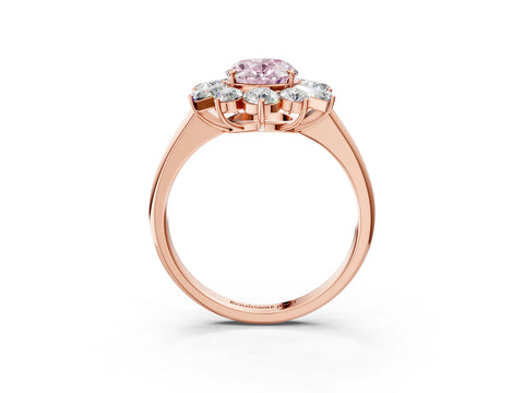 Rose gold Fancy Pink Oval Cut Diamond Cluster Ring with Round and Baguette Stones, Split Shank Band, Prong Setting_3