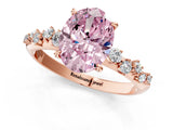 Rose gold Fancy Pink Oval Cut Diamond Cluster Side Stone Solitaire Ring with Prong Setting_54