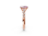 Rose gold Fancy Pink Oval Cut Diamond Cluster Side Stone Solitaire Ring with Prong Setting_55