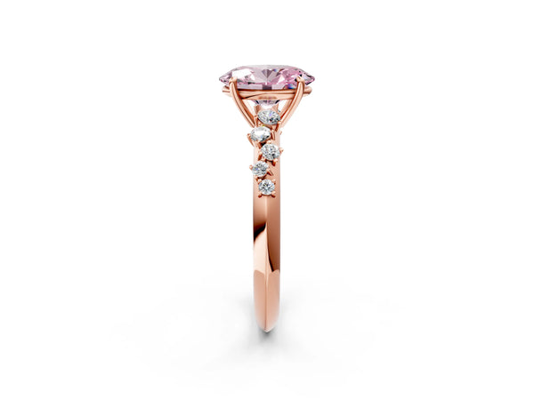 Rose Gold Oval Graduated Cluster Engagement Ring Setting for Fancy Pink Center