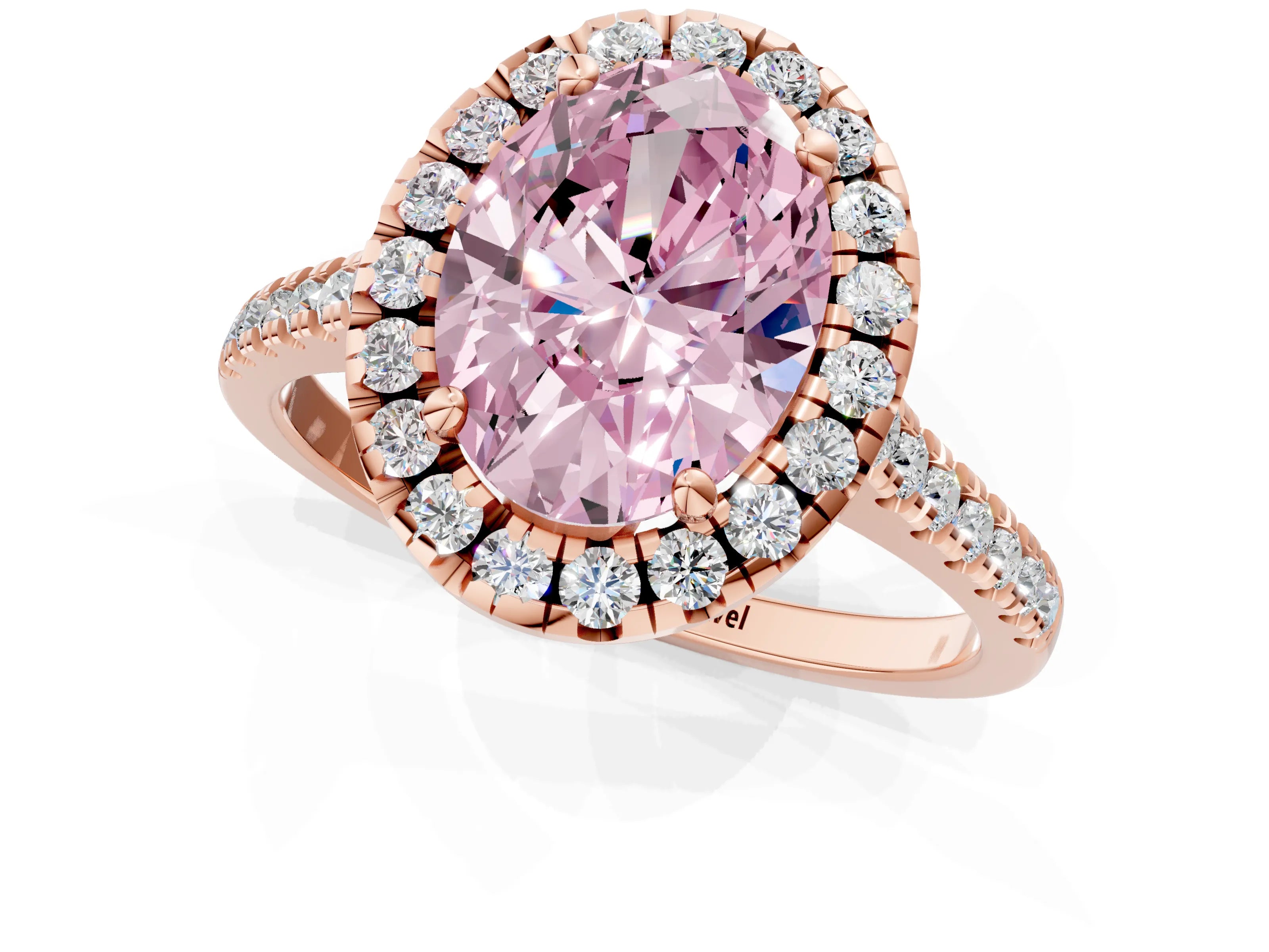 Rose gold Fancy Pink Oval Cut Diamond Cushion Halo Ring with Pavé Band_1