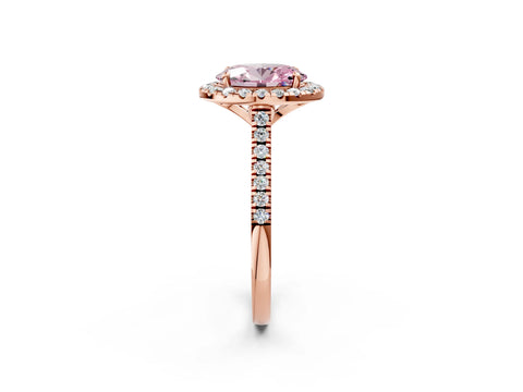 Rose gold Fancy Pink Oval Cut Diamond Cushion Halo Ring with Pavé Band_2