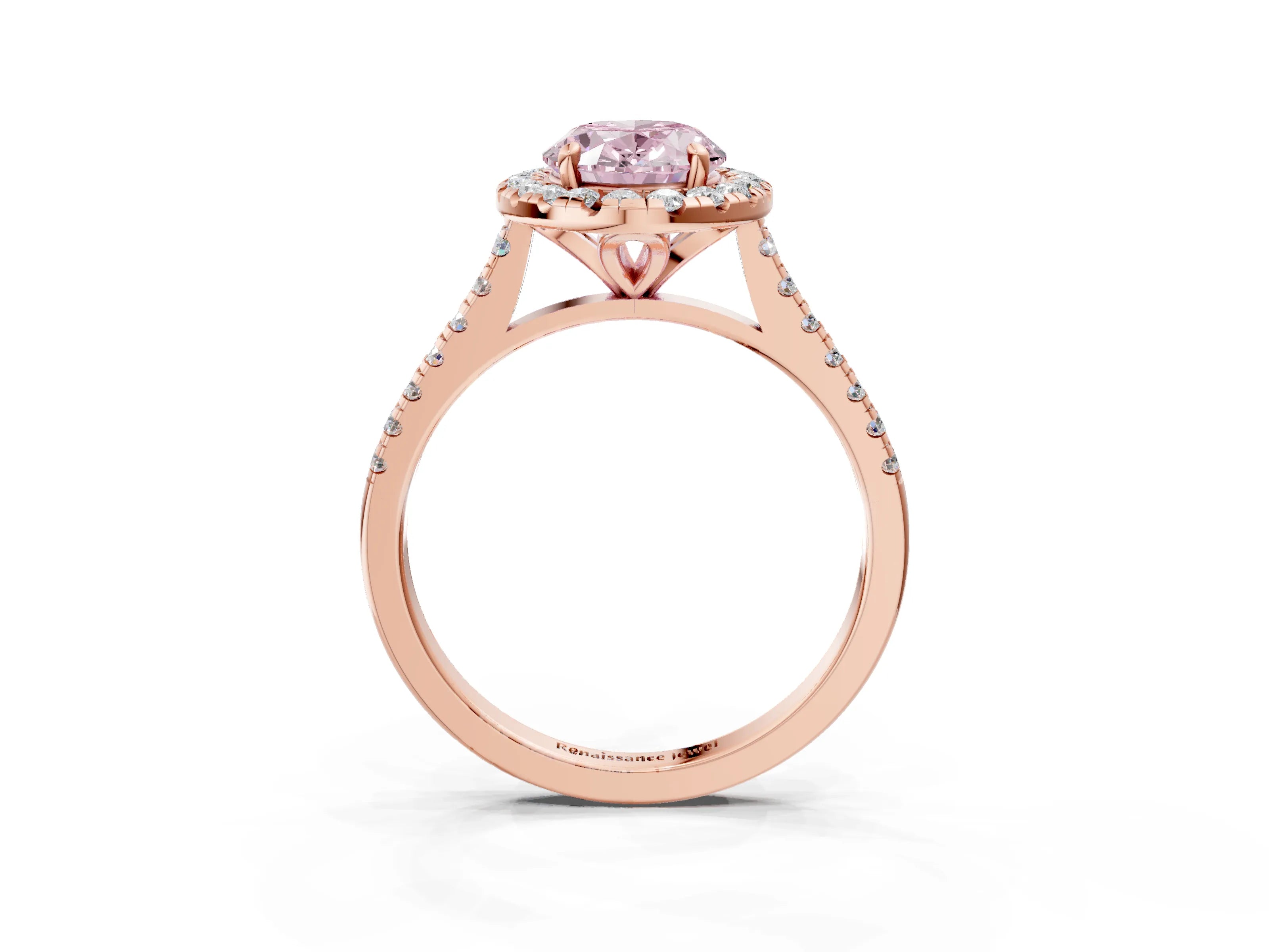 Rose gold Fancy Pink Oval Cut Diamond Cushion Halo Ring with Pavé Band_3