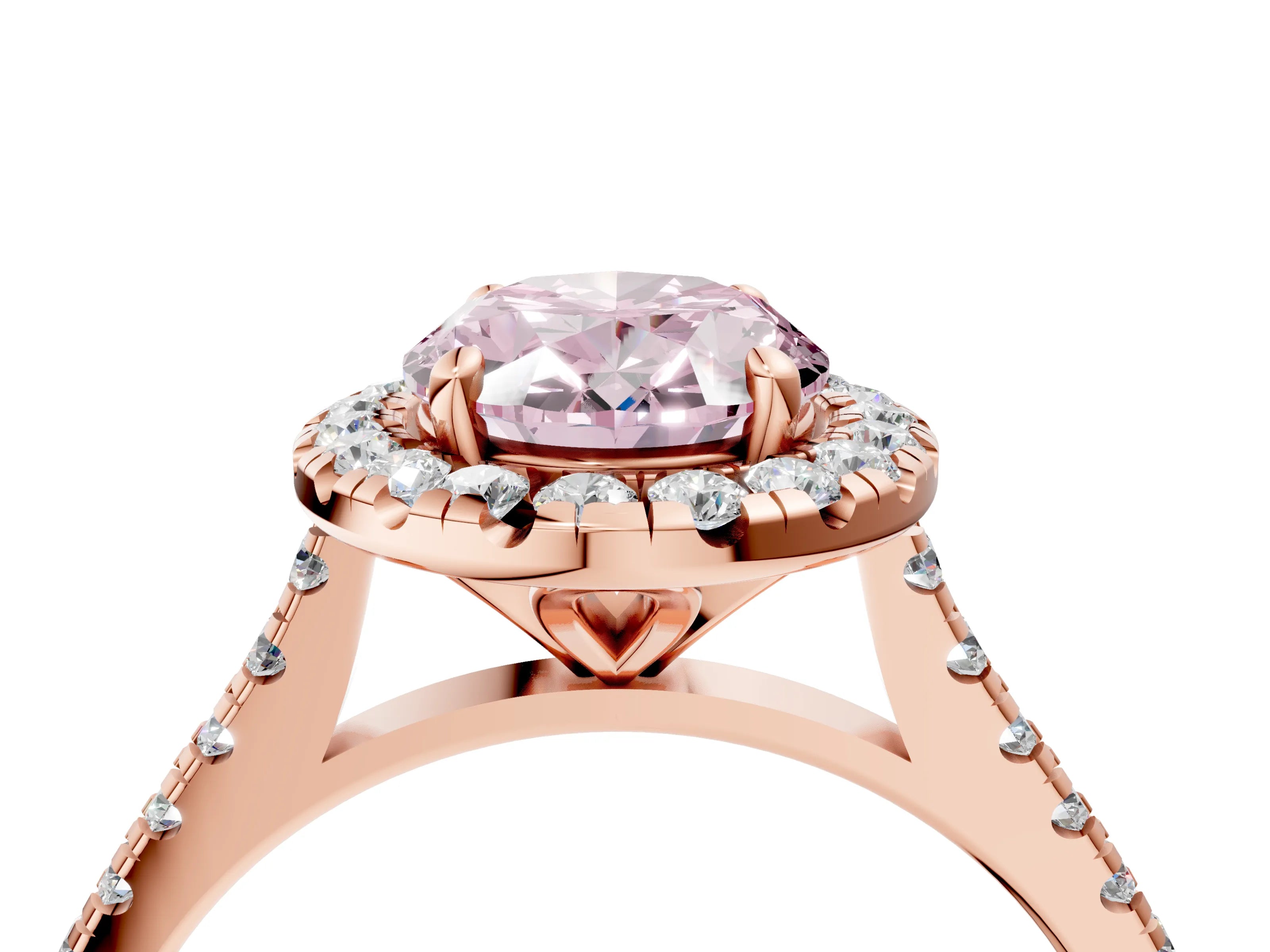Rose gold Fancy Pink Oval Cut Diamond Cushion Halo Ring with Pavé Band_4