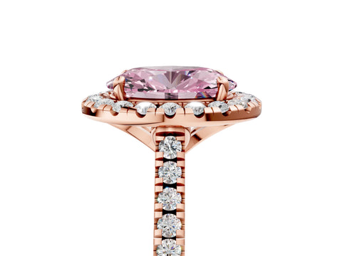 Rose gold Fancy Pink Oval Cut Diamond Cushion Halo Ring with Pavé Band_5
