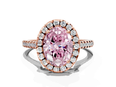 Rose gold Fancy Pink Oval Cut Diamond Cushion Halo Ring with Pavé Band
