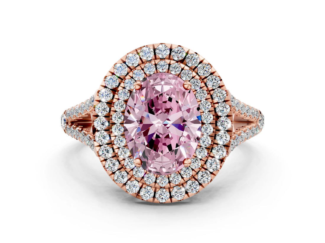 Rose gold Fancy Pink Oval Cut Diamond Double Halo Ring with Pavé Band and Prong Setting_58