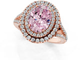 Rose gold Fancy Pink Oval Cut Diamond Double Halo Ring with Pavé Band and Prong Setting_59