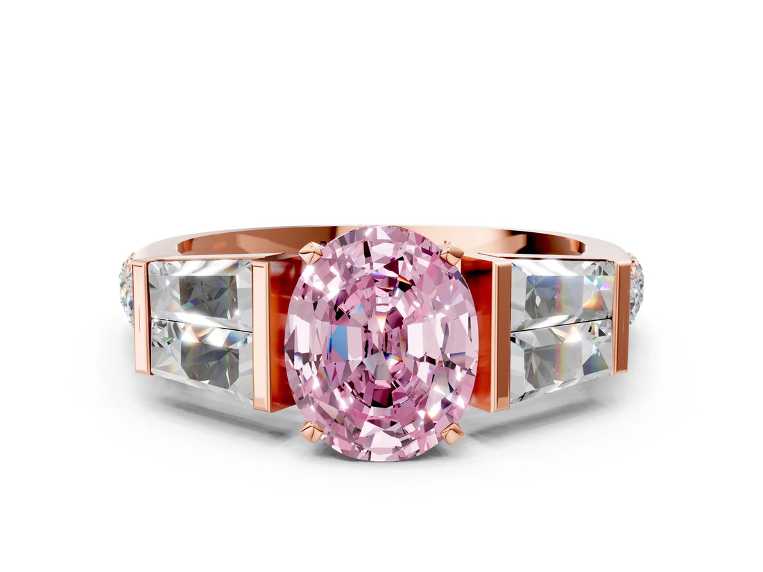 Rose gold Fancy Pink Oval Cut Diamond Engagement Ring with Baguette Side Stones and Channel Set Band_20