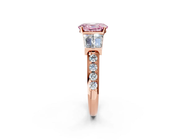 Rose gold Fancy Pink Oval Cut Diamond Engagement Ring with Baguette Side Stones and Channel Set Band