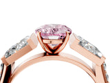 Rose gold Fancy Pink Oval Cut Diamond Engagement Ring with Baguette Side Stones and Channel Set Band_24