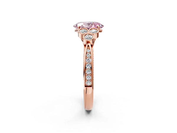 Rose Gold Oval Engagement Ring Setting for Fancy Pink Center with Bezel-Set Shoulder Clusters