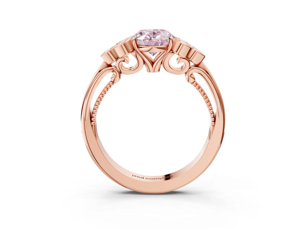 Rose Gold Oval Engagement Ring Setting for Fancy Pink Center with Bezel-Set Shoulder Clusters