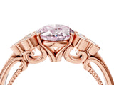 Rose gold Fancy Pink Oval  Cut Diamond Engagement Ring with Bezel Set Round Side Stones and Prong Setting_103