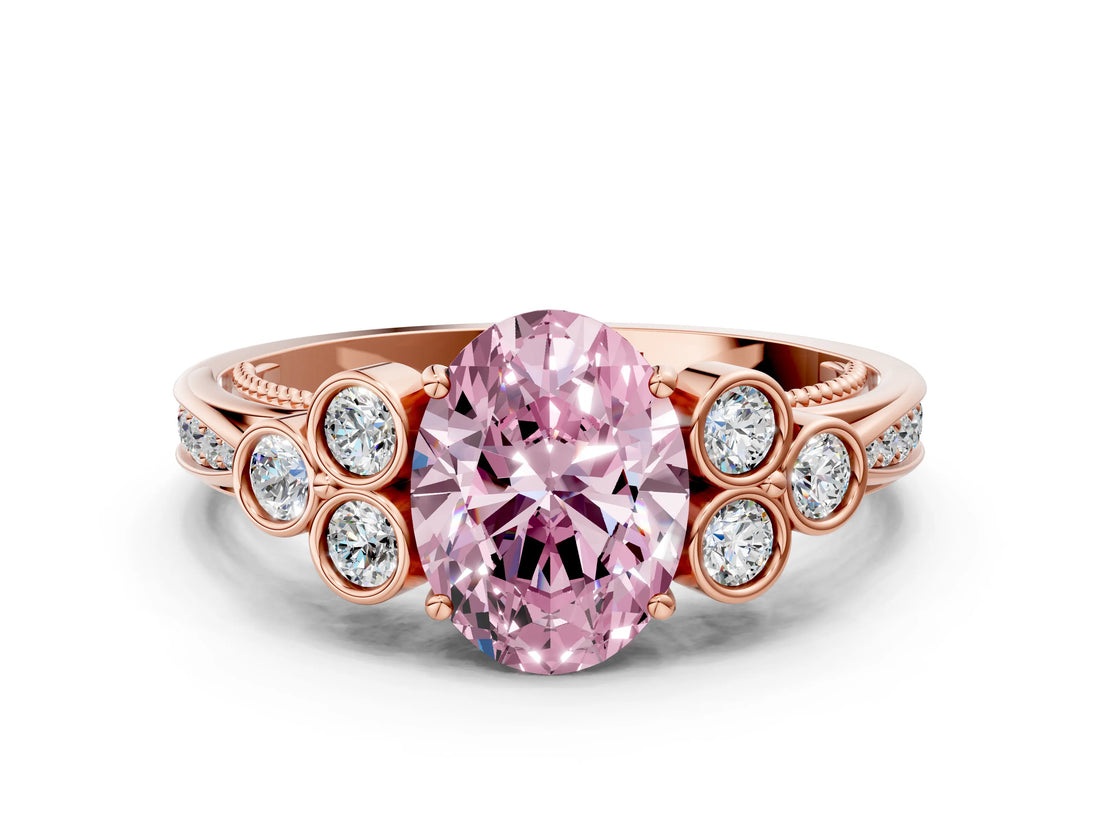 Rose gold Fancy Pink Oval  Cut Diamond Engagement Ring with Bezel Set Round Side Stones and Prong Setting_99