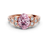 Rose gold Fancy Pink Oval  Cut Diamond Engagement Ring with Bezel Set Round Side Stones and Prong Setting_99