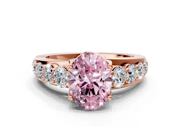 Rose gold Fancy Pink Oval Cut Diamond Engagement Ring with Pavé Band and Four-Prong Setting
