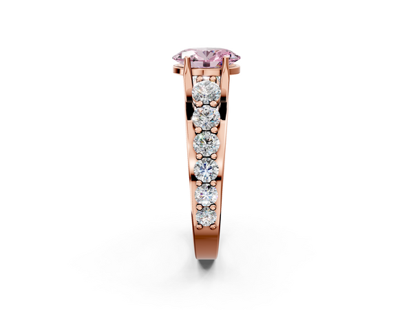 Rose gold Fancy Pink Oval Cut Diamond Engagement Ring with Pavé Band and Four-Prong Setting