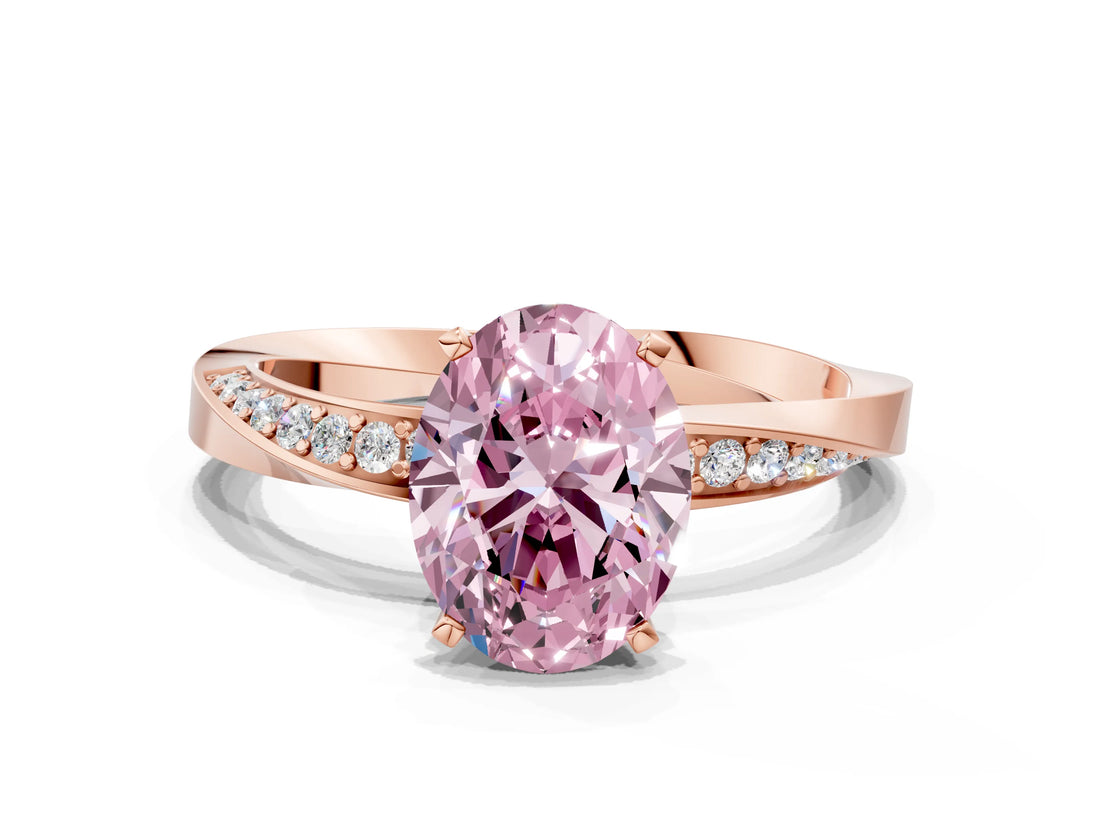 Rose gold Fancy Pink Oval Cut Diamond Engagement Ring with Side Stone Accents and Four-Prong Setting_60